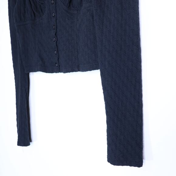 FREE PEOPLE Ladybug Long Sleeve Top Black Textured Ruffle Crop Women's S - Picture 4 of 10